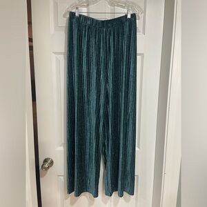 Teal Velvet Striped Wide-Leg Pants